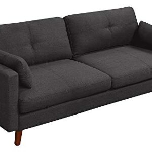 Elle Decor Alix Upholstered Living Room Sofa, Tufted Fabric Couch, Mid-Century Walnut Tapered Footers, 78" Sofa, Charcoal