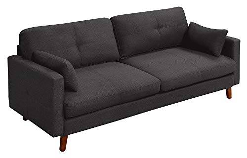 Elle Decor Alix Upholstered Living Room Sofa, Tufted Fabric Couch, Mid-Century Walnut Tapered Footers, 78" Sofa, Charcoal