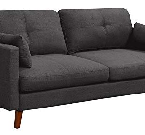 Elle Decor Alix Upholstered Living Room Sofa, Tufted Fabric Couch, Mid-Century Walnut Tapered Footers, 78" Sofa, Charcoal