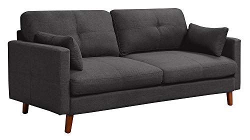 Elle Decor Alix Upholstered Living Room Sofa, Tufted Fabric Couch, Mid-Century Walnut Tapered Footers, 78" Sofa, Charcoal