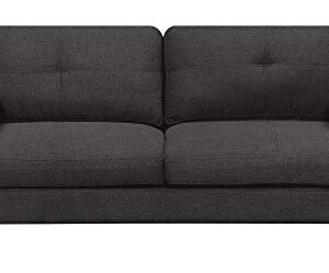 Elle Decor Alix Upholstered Living Room Sofa, Tufted Fabric Couch, Mid-Century Walnut Tapered Footers, 78" Sofa, Charcoal