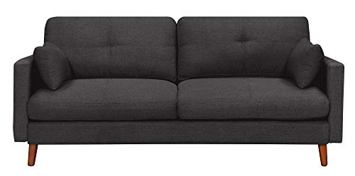 Elle Decor Alix Upholstered Living Room Sofa, Tufted Fabric Couch, Mid-Century Walnut Tapered Footers, 78" Sofa, Charcoal