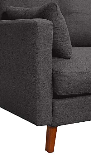 Elle Decor Alix Upholstered Living Room Sofa, Tufted Fabric Couch, Mid-Century Walnut Tapered Footers, 78" Sofa, Charcoal