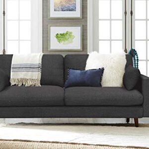 Elle Decor Alix Upholstered Living Room Sofa, Tufted Fabric Couch, Mid-Century Walnut Tapered Footers, 78" Sofa, Charcoal