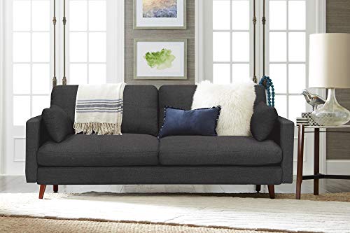 Elle Decor Alix Upholstered Living Room Sofa, Tufted Fabric Couch, Mid-Century Walnut Tapered Footers, 78" Sofa, Charcoal