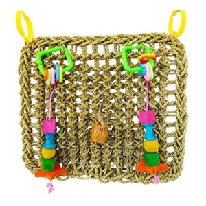 sungrow bird, small animals & rabbit foraging wall chew toy with hanging hook, seagrass woven mat with colorful wooden blocks, grind teeth