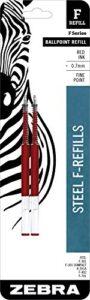 zebra pen f-series stainless steel ballpoint pen refill, fine point, 0.7mm, red ink, 2-pack