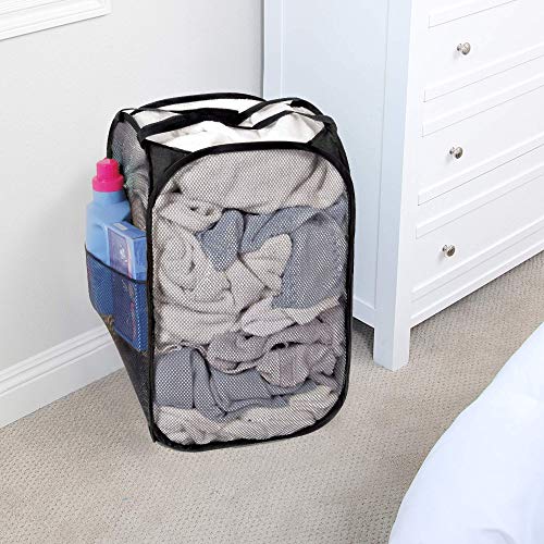 Smart Design Pop Up Laundry Hamper with Easy Carry Handles and Side Pocket - Set of 2 - Durable Fabric Collapsible Design - Clothes & Laundry - Home Organization - Holds 2 Loads - 14 x 23 Inch - Black