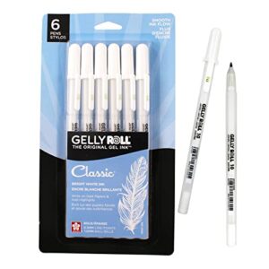 sakura gelly roll gel pens - bold tip ink pen for journaling, art, or drawing - classic white ink - 6 pack