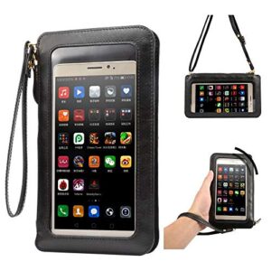 touch screen crossbody shoulder bag purse pouch wallet case for for iphone 14 13 pro max samsung galaxy s22 ultra s21 s20 fe (black)