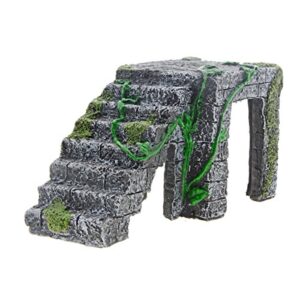 Dark Gray Green Turtle Platform,Artificial Resin Platform Stairs for Tortoise Climb Stone Habitat Ornament, 6.22" x 2.7" x 3.3" (L*W*H)