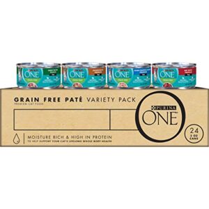 purina one high protein, grain free pate wet cat food variety pack, grain free formula - (24) 3 oz. cans