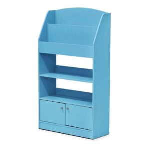 furinno kidkanac magazine/bookshelf with toy storage cabinet, light blue 9.45d x 24.57w x 43.31h in