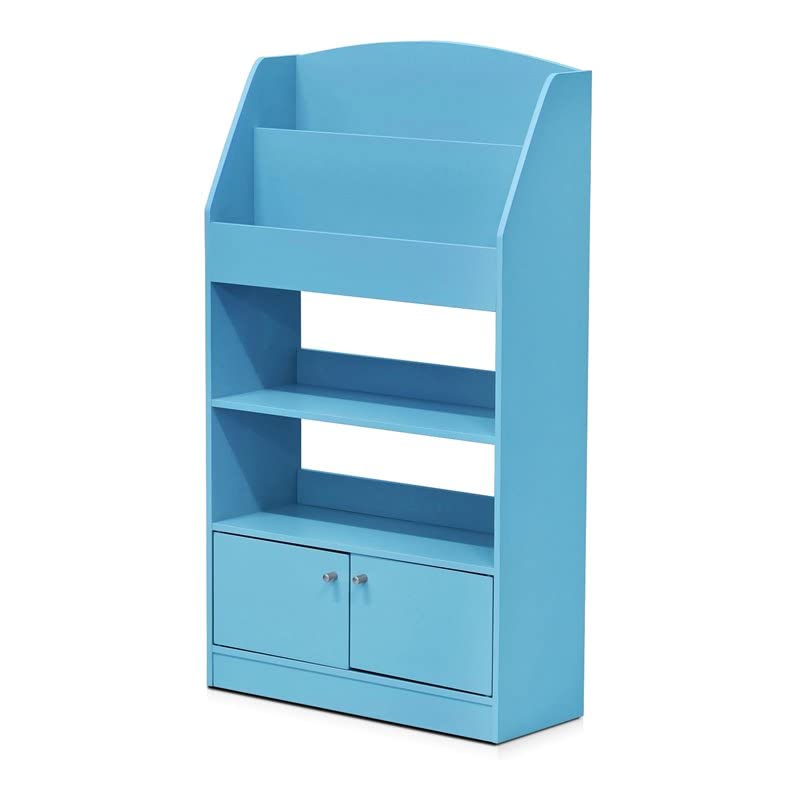 FURINNO KidKanac Magazine/Bookshelf with Toy Storage Cabinet, Light Blue 9.45D x 24.57W x 43.31H in