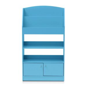 FURINNO KidKanac Magazine/Bookshelf with Toy Storage Cabinet, Light Blue 9.45D x 24.57W x 43.31H in