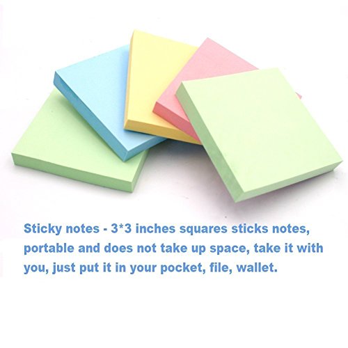 Sticky Notes, Memo Self-Stick 8 Pads/Pack,100 Sheets/Pad, 3 inch X 3 inch, Squares 4 Colors Child Fresh Easy Post