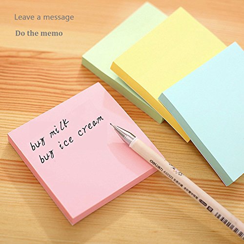 Sticky Notes, Memo Self-Stick 8 Pads/Pack,100 Sheets/Pad, 3 inch X 3 inch, Squares 4 Colors Child Fresh Easy Post