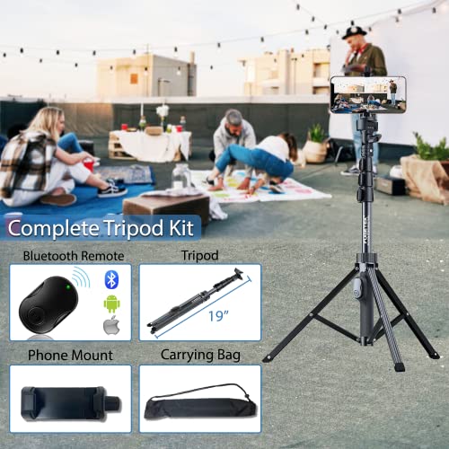 Fugetek 51" Professional Selfie Stick Tripod, 100% All Aluminum Stick & Legs, Lightweight, Detachable Bluetooth Remote, Portable All in One, Compatible with iPhone & Android, Non Skid Feet, Black