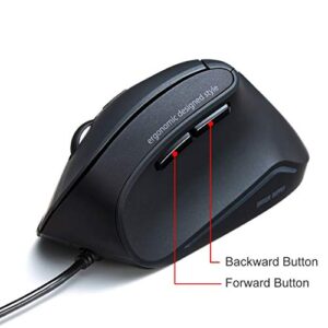 SANWA Wired Ergonomic Mouse, Optical Vertical Computer Mice, Reduce Wrist Strain, (1000/1600 Adjustable DPI, 6 Buttons) Compatible with MacBook, Laptop, Desktop, Windows, Mac OS for Office & Gaming