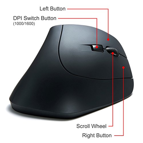 SANWA Wired Ergonomic Mouse, Optical Vertical Computer Mice, Reduce Wrist Strain, (1000/1600 Adjustable DPI, 6 Buttons) Compatible with MacBook, Laptop, Desktop, Windows, Mac OS for Office & Gaming