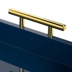 Kate and Laurel Lipton Hexagon Decorative Tray with Polished Metal Handles, Navy Blue and Gold