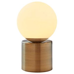 Amazon Brand – Rivet Modern Glass Globe Living Room Table Desk Lamp With LED Light Bulb - 7 x 10 Inches, Brass Finish