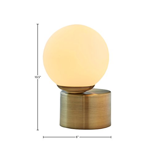 Amazon Brand – Rivet Modern Glass Globe Living Room Table Desk Lamp With LED Light Bulb - 7 x 10 Inches, Brass Finish