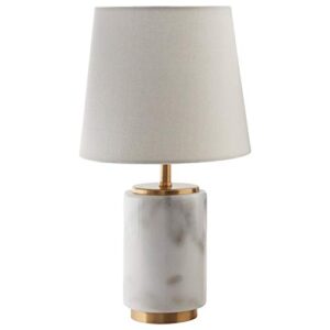 amazon brand - rivet mid century modern marble and brass table decor lamp with led light bulb, 14 inches, white