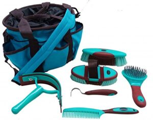showman 6 piece soft grip grooming kit with strapped bag and pockets on outside