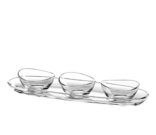 Barski - High Quality European Glass - Oval - Medium - Serving Tray - 11.5" Long - with Three Small Bowls - 3" Diameter - 4 Piece - Made in Europe