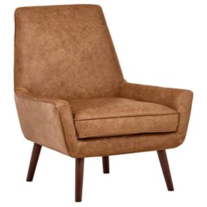 amazon brand - rivet jamie leather mid-century modern low arm accent living room chair, cognac leather, 31"w
