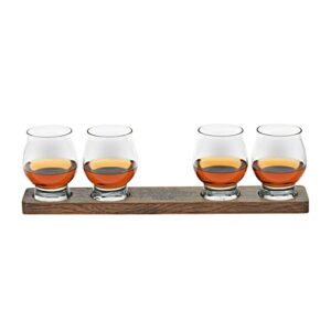 libbey signature kentucky bourbon trail whiskey tasting set, 4 whiskey glasses with wood paddle