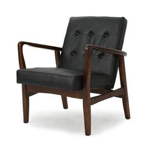 gdf studio conrad mid century modern arm chair in black faux leather