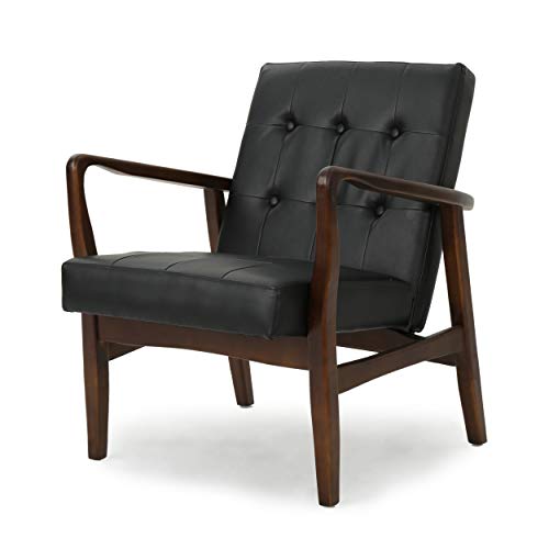 GDF Studio Conrad Mid Century Modern Arm Chair in Black Faux Leather