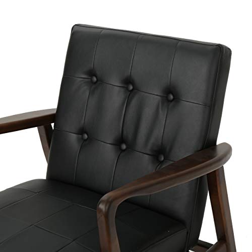 GDF Studio Conrad Mid Century Modern Arm Chair in Black Faux Leather