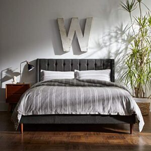 Rivet Classic Maxwell Garment- Washed Stripe Full/Queen Duvet Cover Set, 90" x 90", Gray with White Stripe