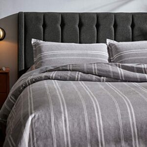 Rivet Classic Maxwell Garment- Washed Stripe Full/Queen Duvet Cover Set, 90" x 90", Gray with White Stripe