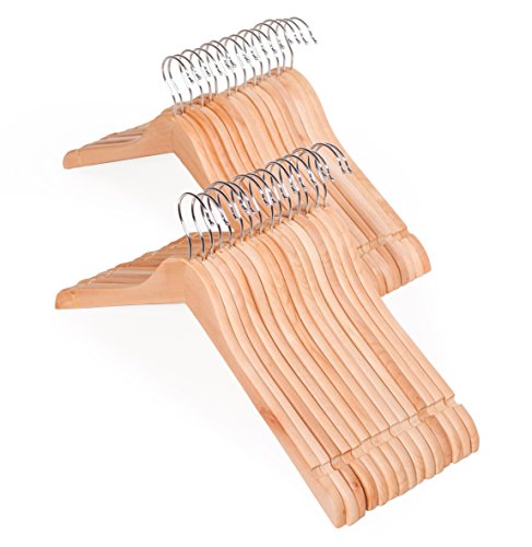 Topline Classic Wood Shirt Hangers - 30-Pack (Natural Finish)