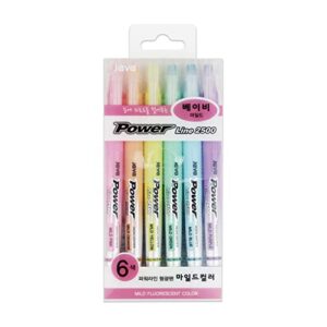 JAVAPEN rainbow pastel Highlighter brush Chisel Tip Pens (Baby colors 6 pens set)