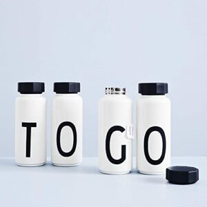 Design Letters Personal Thermo/Insulated Bottle (White) - S - BPA-free double walled vacuum, stainless Steel, Nordic design, Keeps Cold for up to 24 Hrs/Hot up to 12 Hrs, 500 ml, Leak-proof, 280 g.