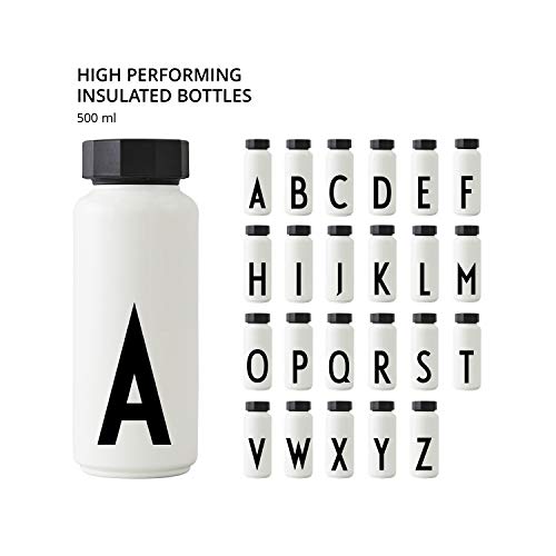 Design Letters Personal Thermo/Insulated Bottle (White) - S - BPA-free double walled vacuum, stainless Steel, Nordic design, Keeps Cold for up to 24 Hrs/Hot up to 12 Hrs, 500 ml, Leak-proof, 280 g.