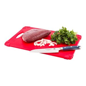 12" x 18" red durable plastic cutting board - rubber corner grips prevent slipping - color-coded for haccp food safety compliance - measurement markers for precise cutting - dishwasher safe - 1-ct