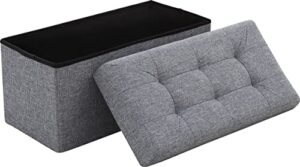 ornavo home foldable tufted linen large storage ottoman bench foot rest stool/seat - 15" x 30" x 15" (grey)