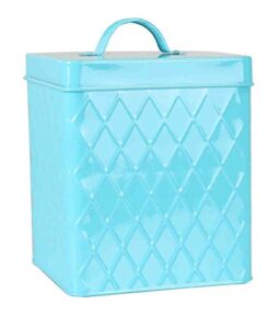 home basics cs47382 tin container for kitchen tea, coffee, sugar, cookies, food, flour, baked goods & laundry storage, small canister with cover, turquoise