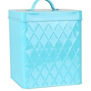 Home Basics CS47382 Tin Container for Kitchen Tea, Coffee, Sugar, Cookies, Food, Flour, Baked Goods & Laundry Storage, Small Canister with Cover, Turquoise