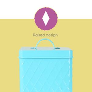 Home Basics CS47382 Tin Container for Kitchen Tea, Coffee, Sugar, Cookies, Food, Flour, Baked Goods & Laundry Storage, Small Canister with Cover, Turquoise