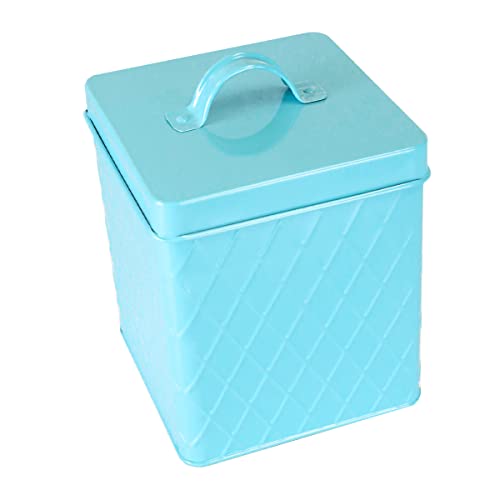 Home Basics CS47382 Tin Container for Kitchen Tea, Coffee, Sugar, Cookies, Food, Flour, Baked Goods & Laundry Storage, Small Canister with Cover, Turquoise