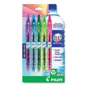 b2p bottle-2-pen colors recycled retractable gel ink pen, assorted, .7mm, 5/pack