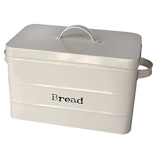 Home Basics Tin Canister Collection, 13-Liter Bread Box with Cover, Kitchen Food Storage Organization, Ivory