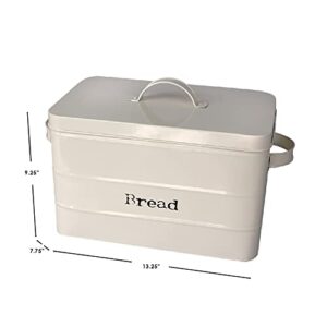 Home Basics Tin Canister Collection, 13-Liter Bread Box with Cover, Kitchen Food Storage Organization, Ivory